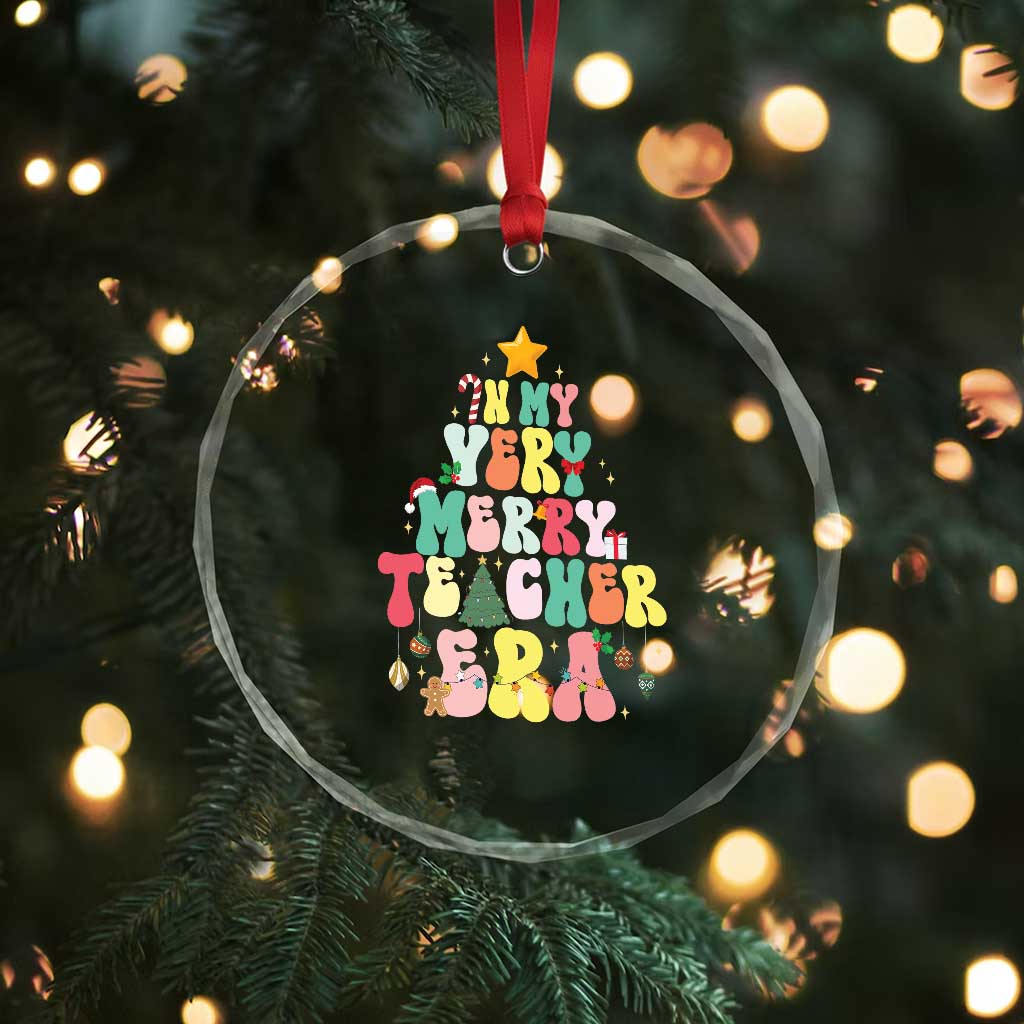 In My Very Merry Teacher Era Xmas Groovy Christmas Tree Crystal Glass Ornament TS02 Print Your Wear