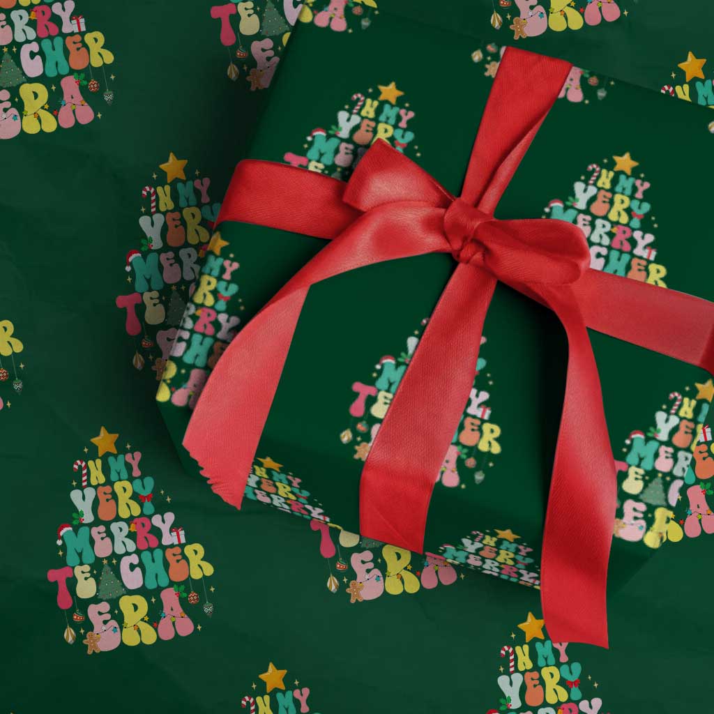 In My Very Merry Teacher Era Xmas Groovy Christmas Tree Wrapping Paper Roll TS02 Green Print Your Wear
