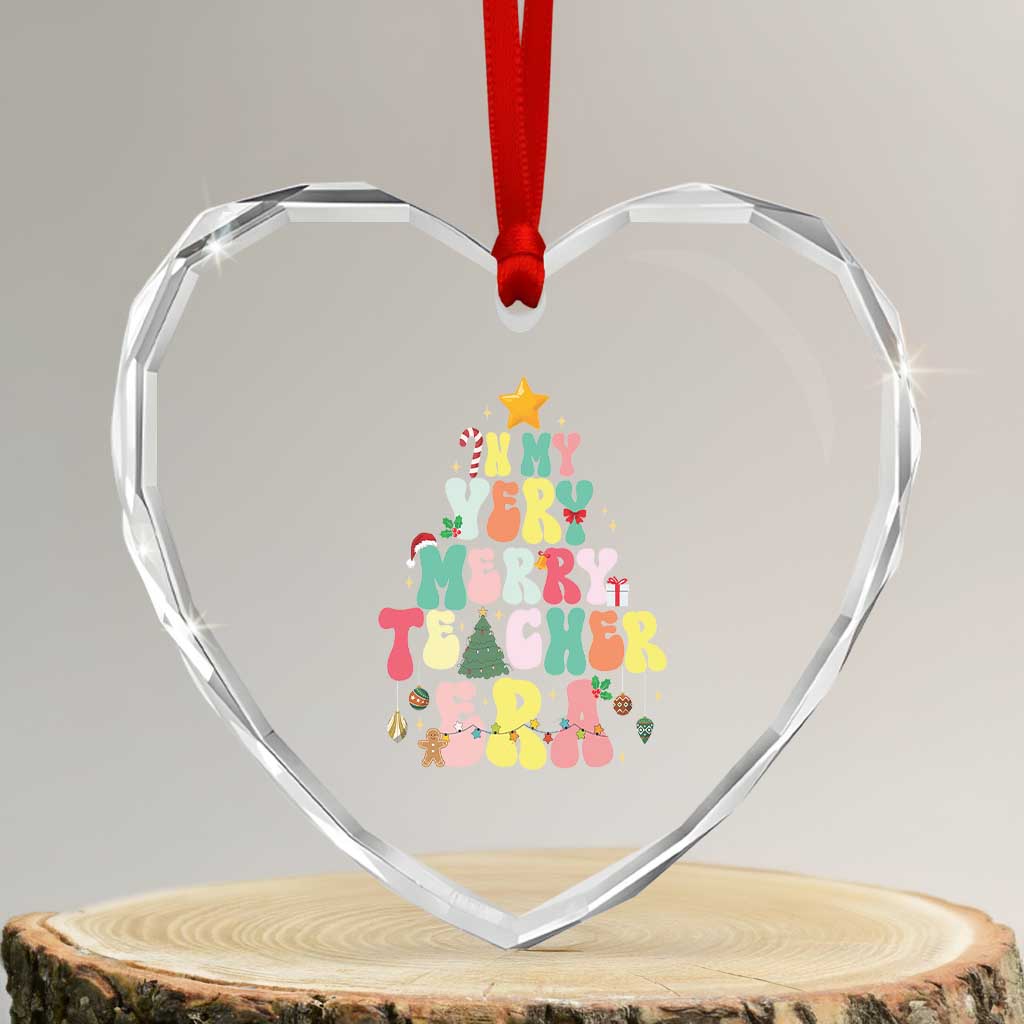 In My Very Merry Teacher Era Xmas Groovy Christmas Tree Heart Crystal Glass Ornament TS02 Transparent Glass 3'' Heart Print Your Wear