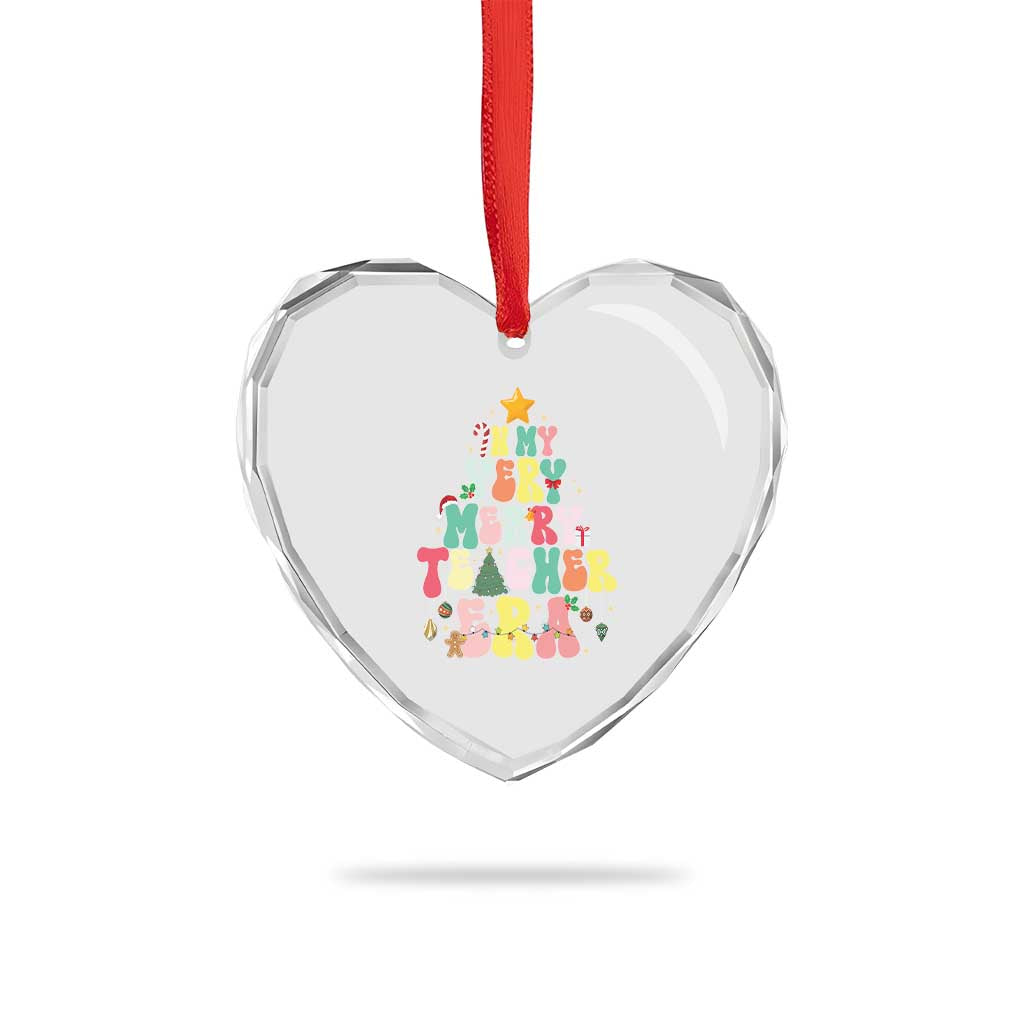 In My Very Merry Teacher Era Xmas Groovy Christmas Tree Heart Crystal Glass Ornament TS02 Print Your Wear