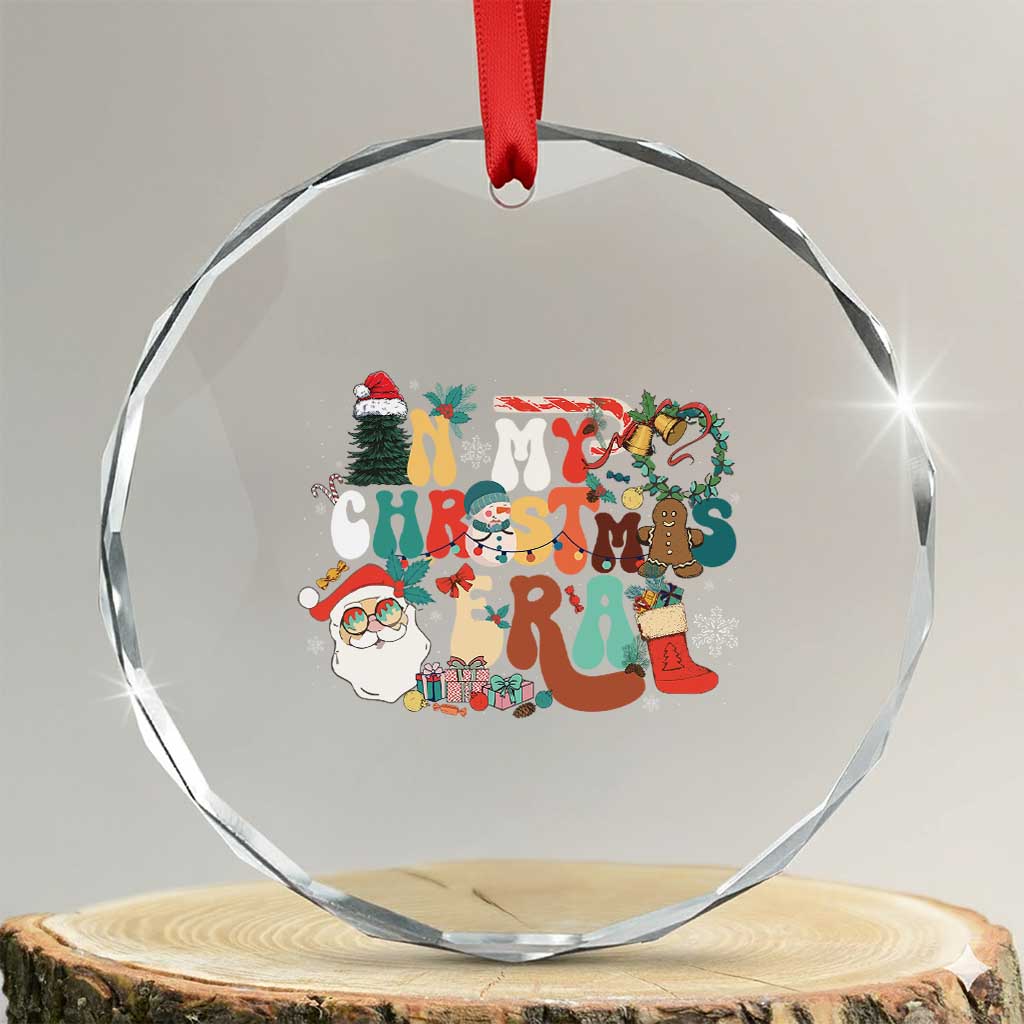 In My Xmas Era Retro Groovy Crystal Glass Ornament TS09 Transparent Glass 3'' Circle Print Your Wear