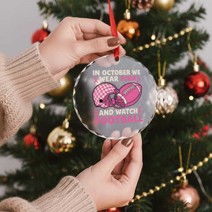 In October We Wear Pink Football Breast Cancer Awareness Crystal Glass Ornament Pink Ribbon Checkered Game Day TS10 Print Your Wear