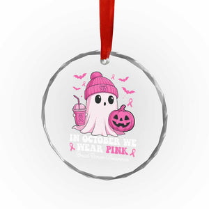 In October We Wear Pink Ghost Crystal Glass Ornament Halloween Breast Cancer Pink Ribbon Pumpkin TS10 Print Your Wear