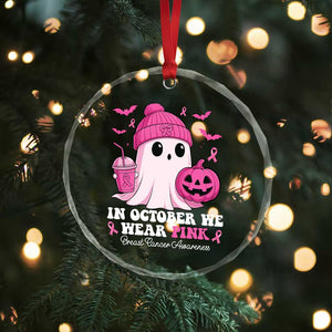 In October We Wear Pink Ghost Crystal Glass Ornament Halloween Breast Cancer Pink Ribbon Pumpkin TS10 Print Your Wear