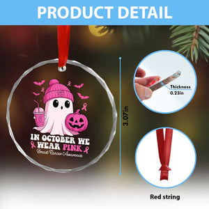 In October We Wear Pink Ghost Crystal Glass Ornament Halloween Breast Cancer Pink Ribbon Pumpkin TS10 Print Your Wear