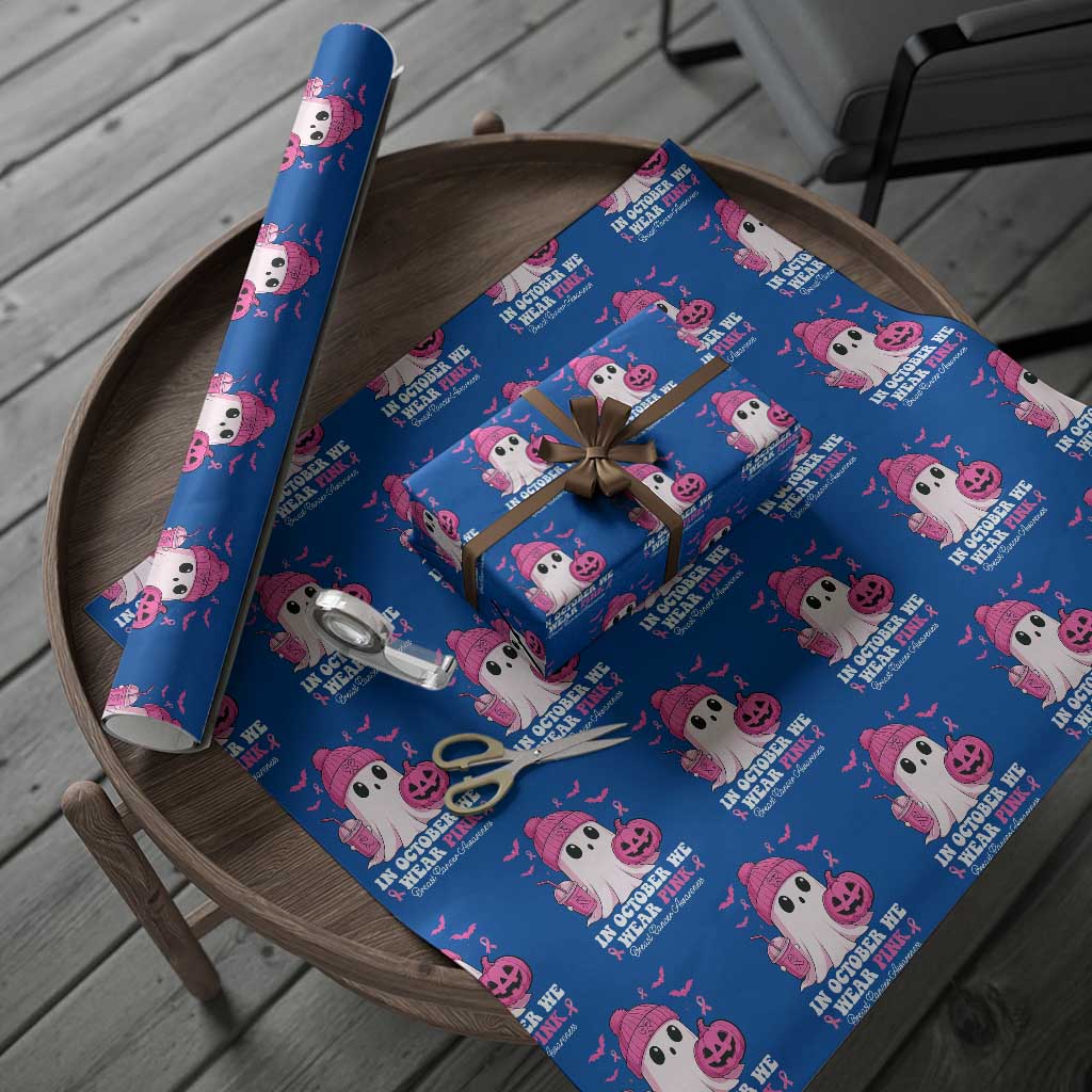 In October We Wear Pink Ghost Wrapping Paper Roll Halloween Breast Cancer Pink Ribbon Pumpkin TS10 Blue Print Your Wear