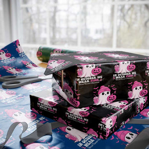 In October We Wear Pink Ghost Wrapping Paper Roll Halloween Breast Cancer Pink Ribbon Pumpkin TS10 Black Print Your Wear