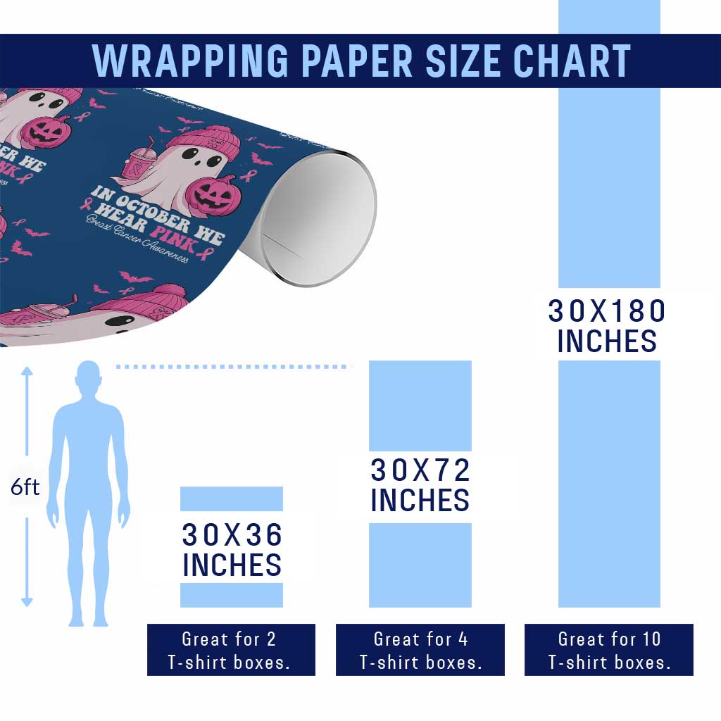 In October We Wear Pink Ghost Wrapping Paper Roll Halloween Breast Cancer Pink Ribbon Pumpkin TS10 Print Your Wear