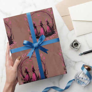 In October We Wear Pink Witches Wrapping Paper Roll Spooky Breast Cancer Witch Halloween Pink Ribbon TS10 Mocha Print Your Wear