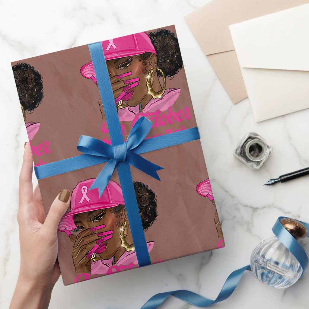 In October We Wear Pink Wrapping Paper Roll Black Women Breast Cancer Awareness TS11 Mocha Print Your Wear