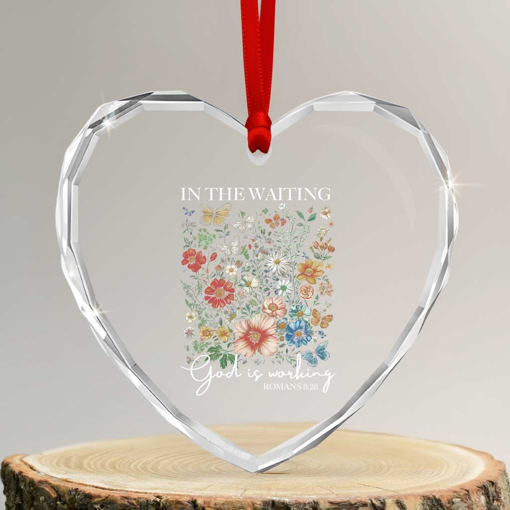 In The Waiting God Is Working Heart Crystal Glass Ornament Religious Christian Bible Verse Flower TS11 Transparent Glass 3'' Heart Print Your Wear