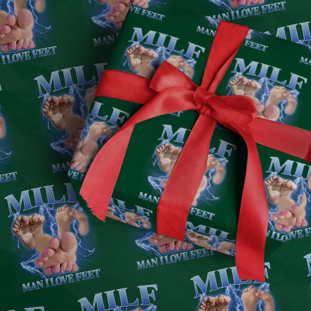 Inappropriate Adult Wrapping Paper Roll Vintage Bootleg MILF Man I Love Feet TS10 Green Print Your Wear