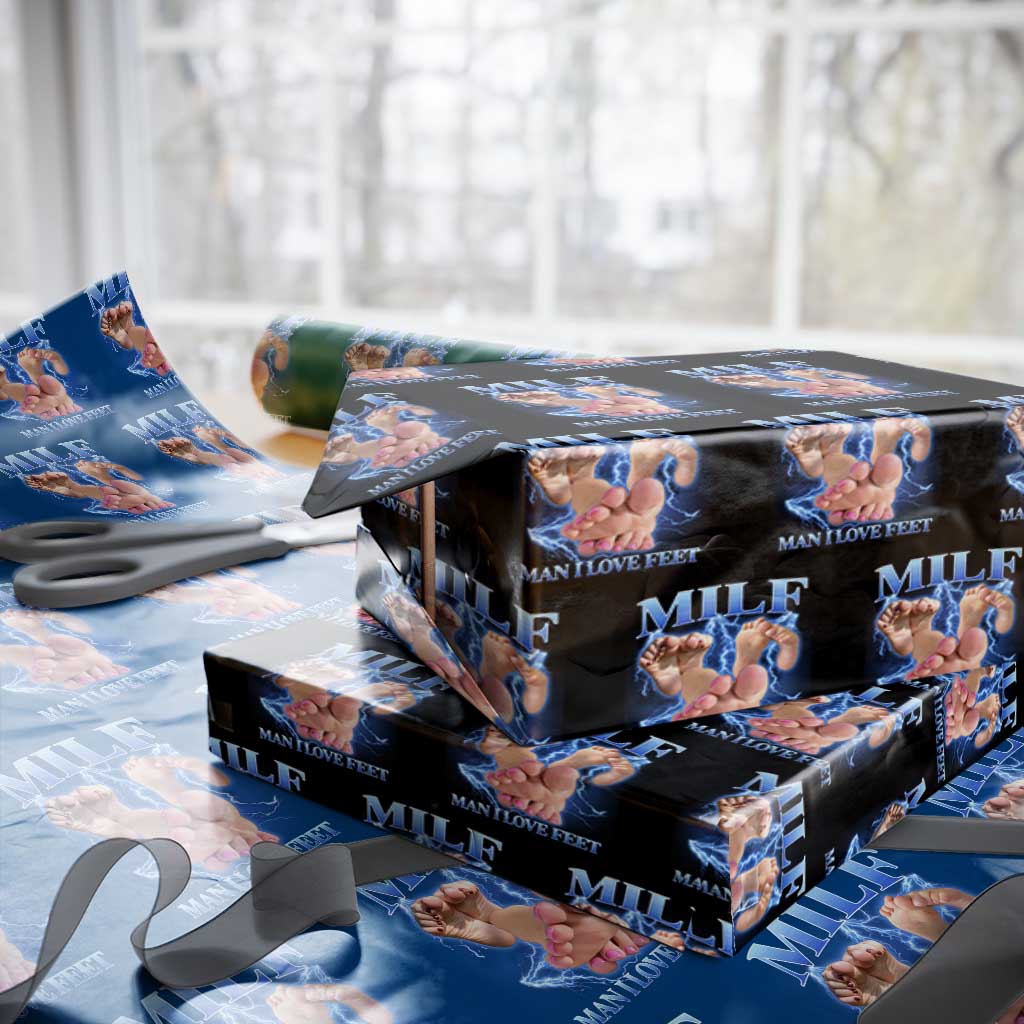 Inappropriate Adult Wrapping Paper Roll Vintage Bootleg MILF Man I Love Feet TS10 Black Print Your Wear