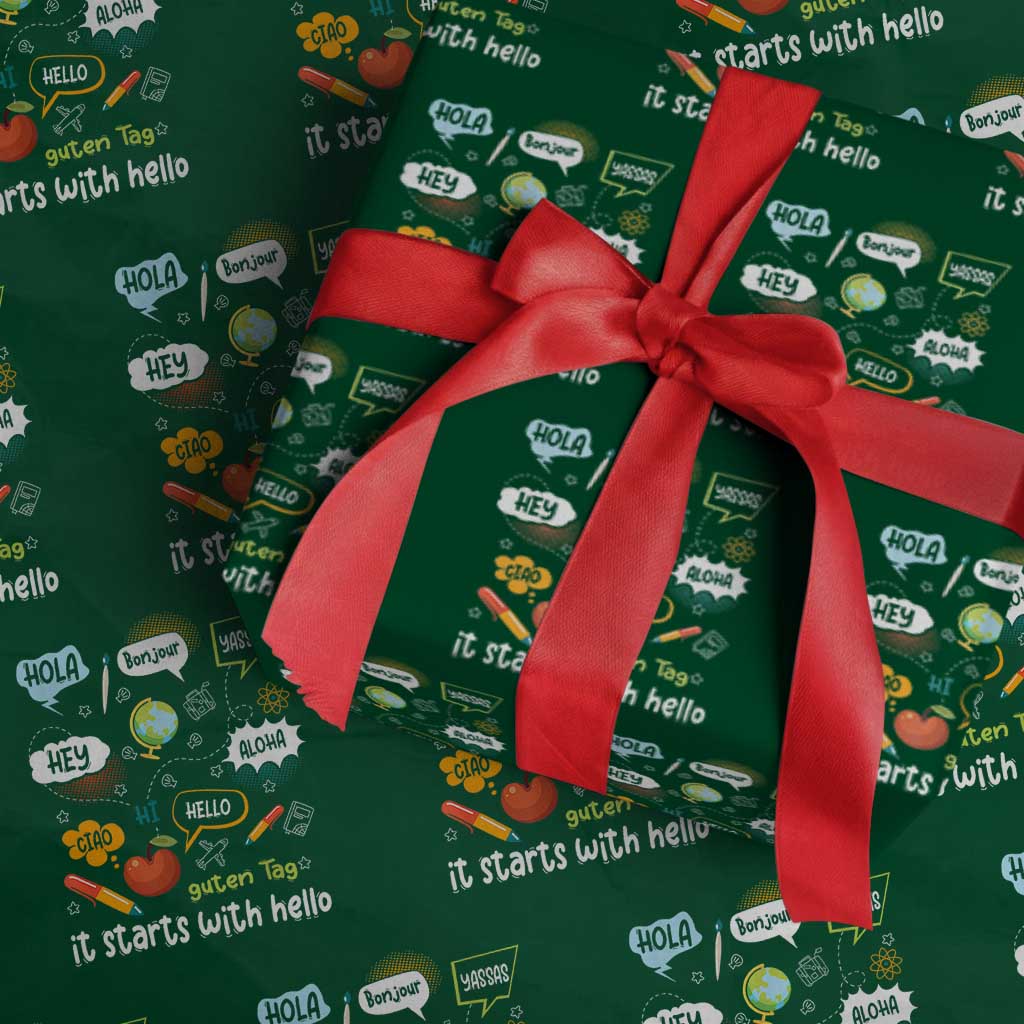 Inclusion Matters Wrapping Paper Roll It Starts With Hello In Languages TS02 Green Print Your Wear