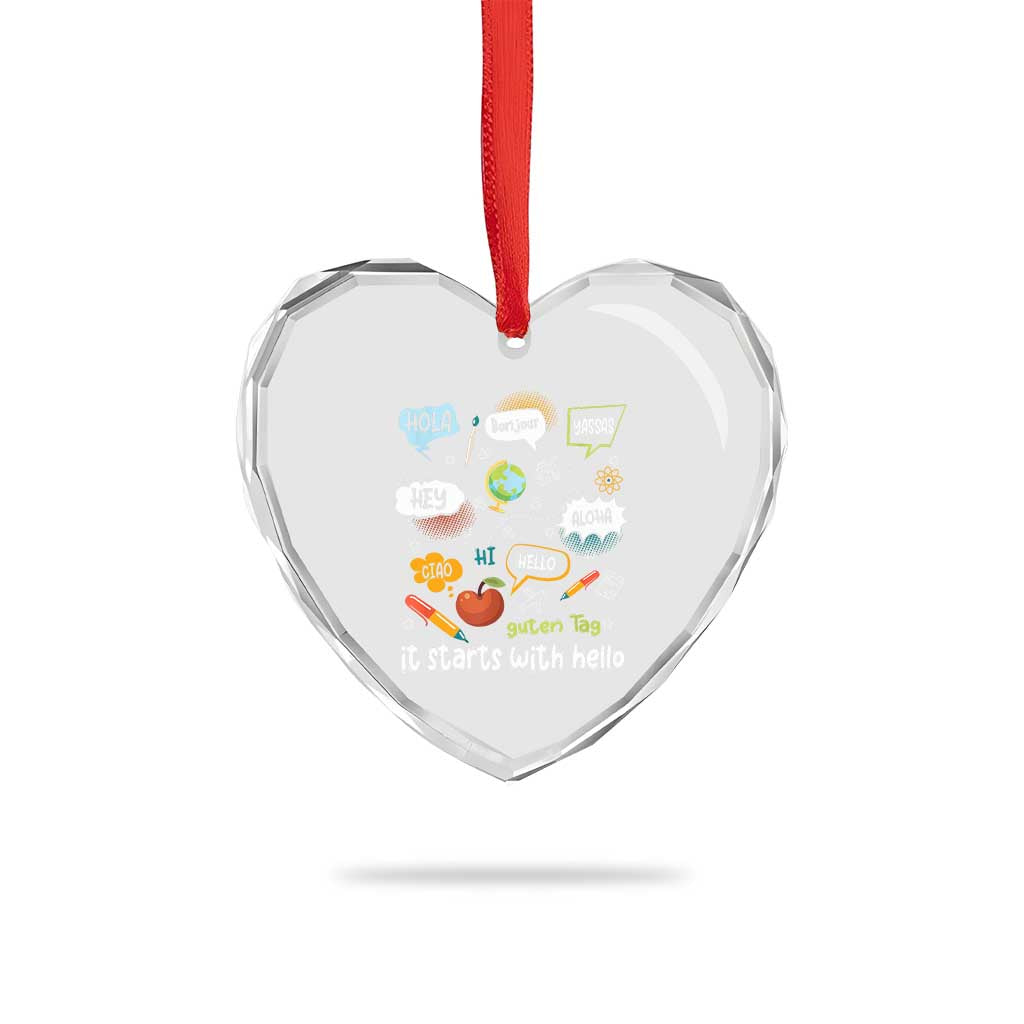 Inclusion Matters Heart Crystal Glass Ornament It Starts With Hello In Languages TS02 Print Your Wear