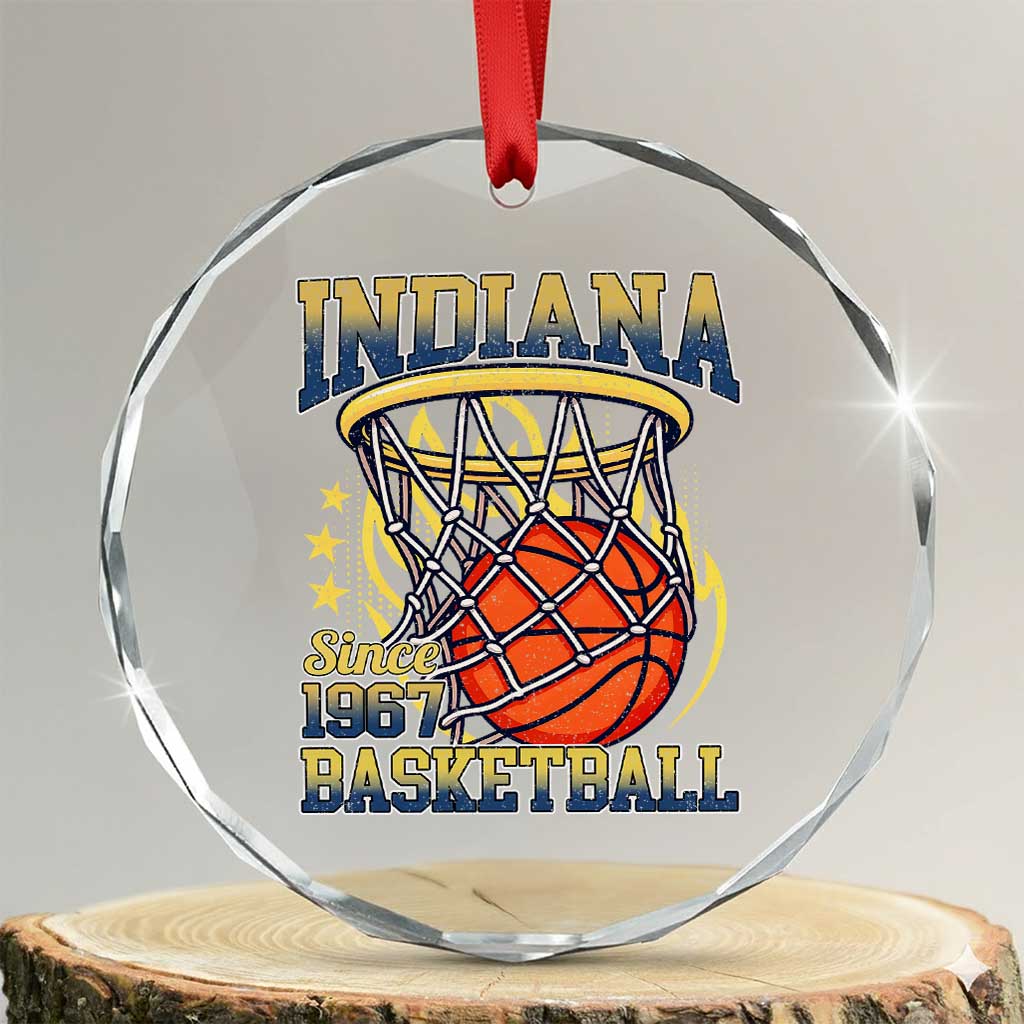 Indiana Basketball Flames Graphic Crystal Glass Ornament Vintage 1967 Fan Indy Hoops Pride TS02 Transparent Glass 3'' Circle Print Your Wear