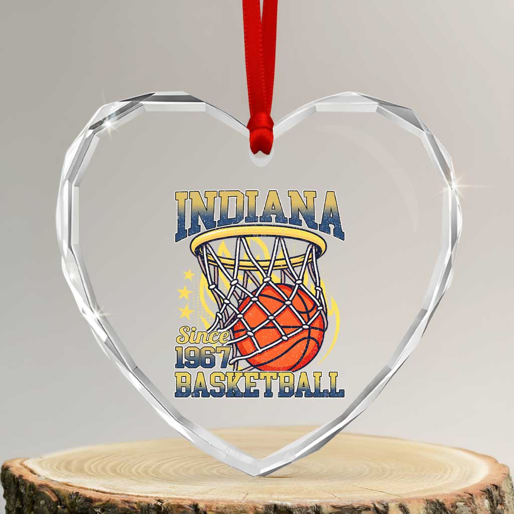 Indiana Basketball Flames Graphic Heart Crystal Glass Ornament Vintage 1967 Fan Indy Hoops Pride TS02 Transparent Glass 3'' Heart Print Your Wear