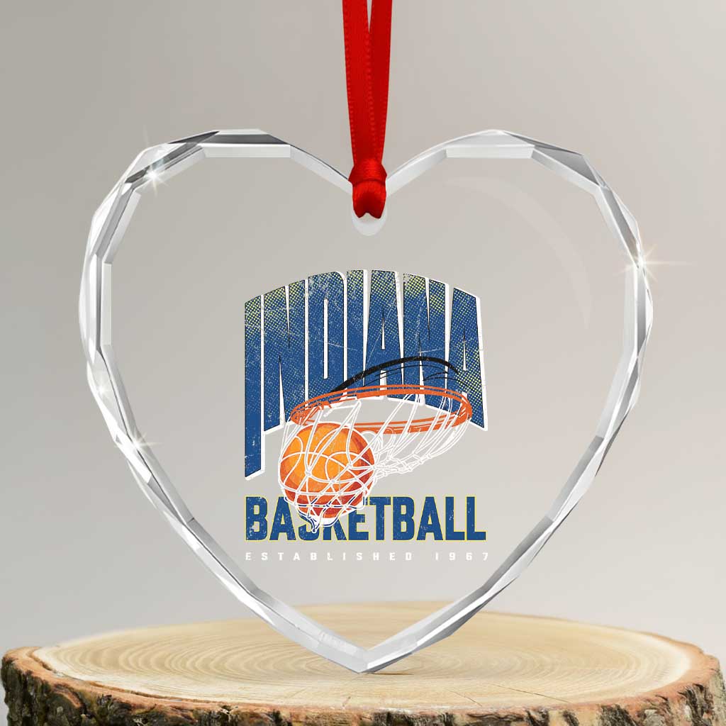 Indiana Basketball Throwback Heart Crystal Glass Ornament Retro Hoop Graphic for IN Fans Since 1967 TS02 Transparent Glass 3'' Heart Print Your Wear