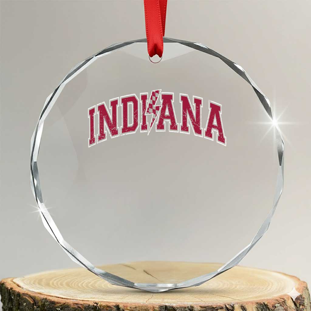 Indiana Crystal Glass Ornament Vintage Retro Varsity City Lightning Bolt Checkered TS10 Transparent Glass 3'' Circle Print Your Wear