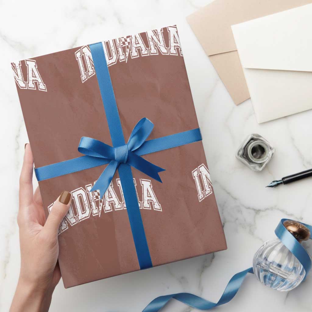 Indiana Fan Wrapping Paper Roll Vintage City Game Day Lightning Bolt Checkered Varsity TS10 Mocha Print Your Wear