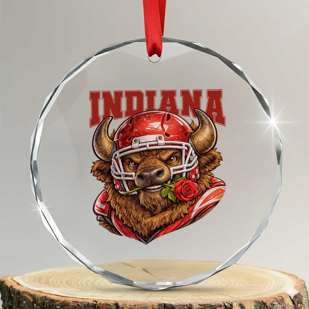 Indiana Football Spirit Bison with Rose Graphic Crystal Glass Ornament Hoosier State Sports Pride TS02 Transparent Glass 3'' Circle Print Your Wear