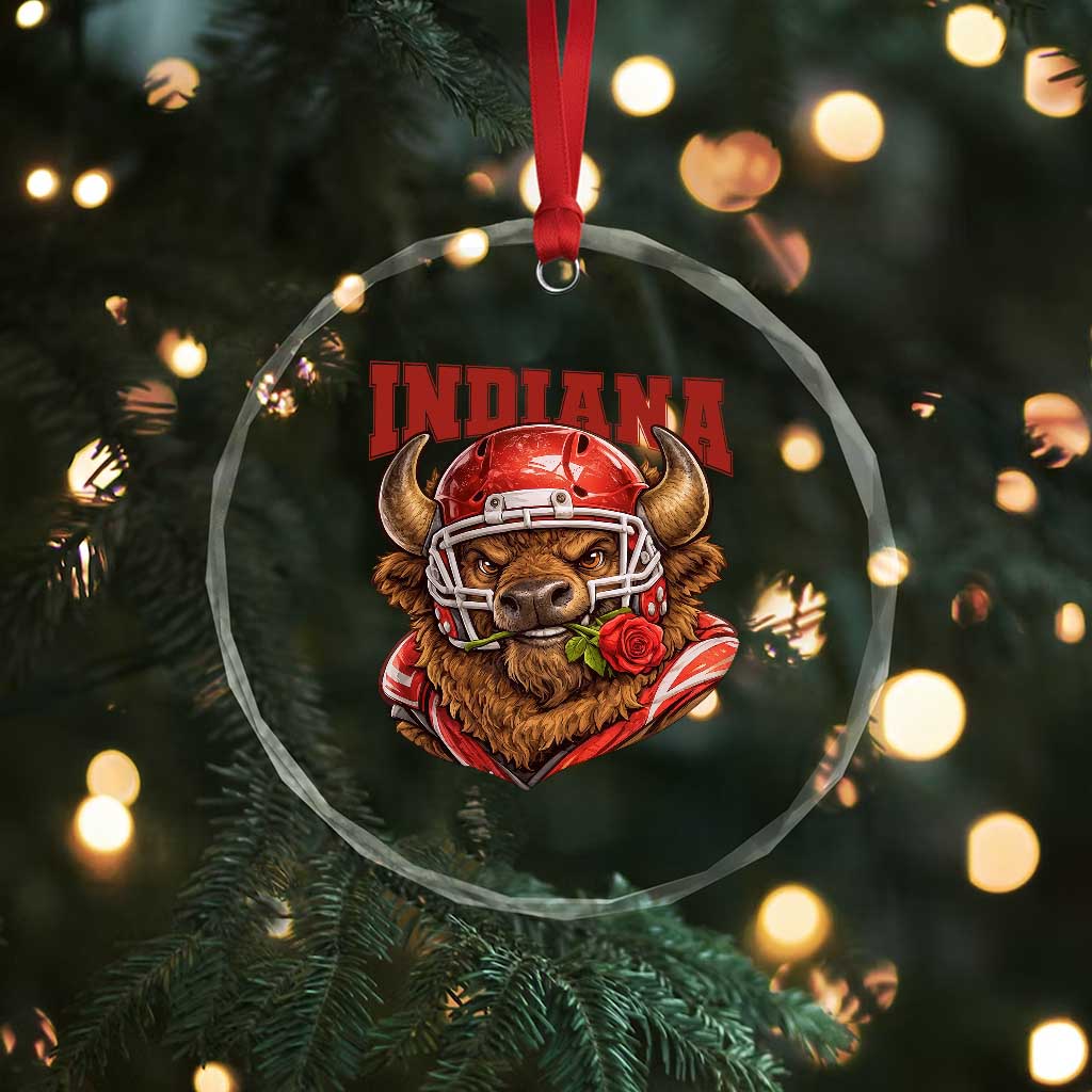 Indiana Football Spirit Bison with Rose Graphic Crystal Glass Ornament Hoosier State Sports Pride TS02 Print Your Wear