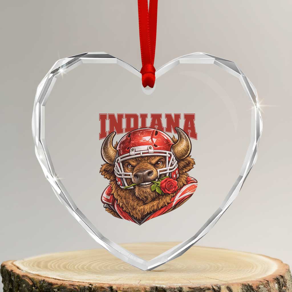 Indiana Football Spirit Bison with Rose Graphic Heart Crystal Glass Ornament Hoosier State Sports Pride TS02 Transparent Glass 3'' Heart Print Your Wear