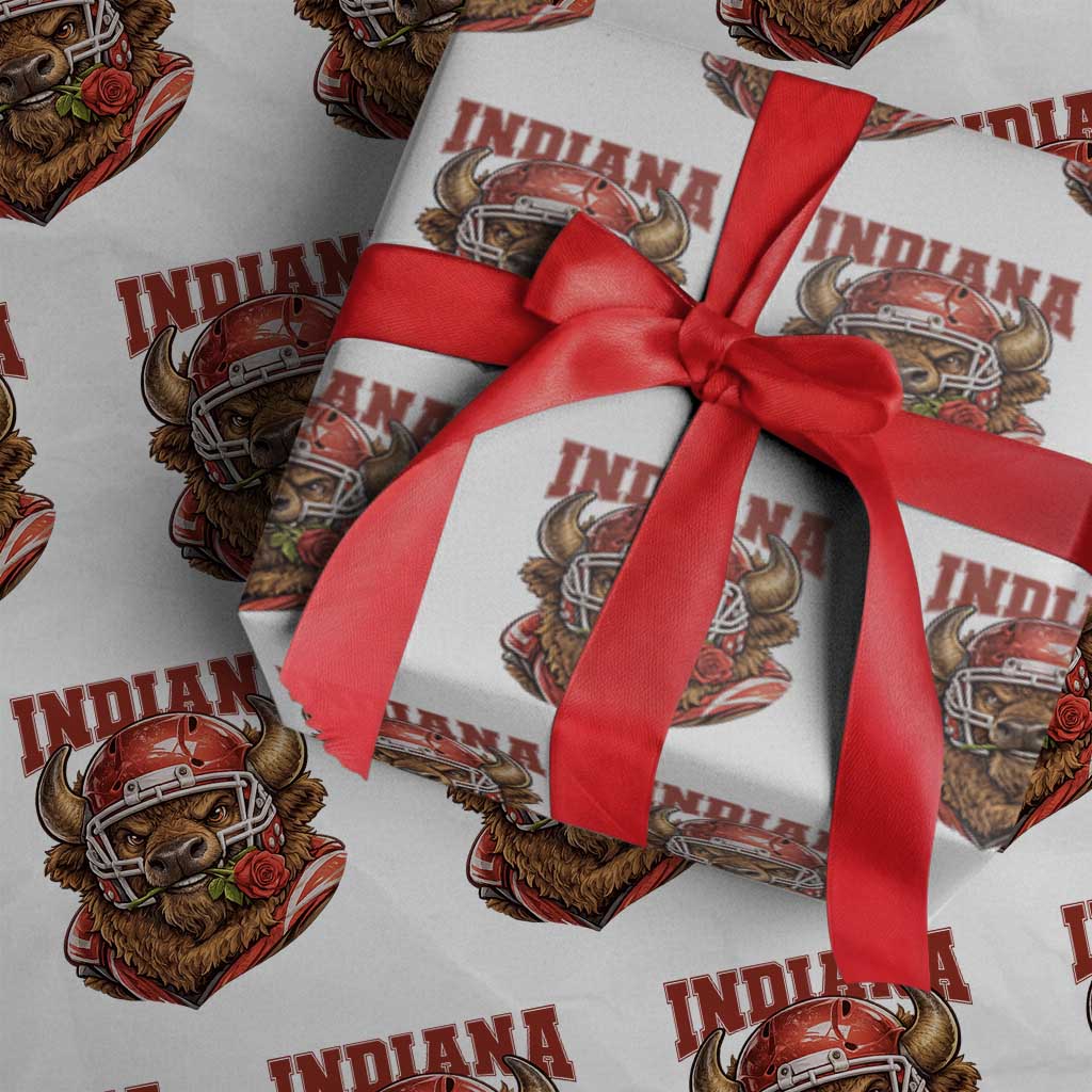 Indiana Football Spirit Bison with Rose Graphic Wrapping Paper Roll Hoosier State Sports Pride TS02 White Print Your Wear
