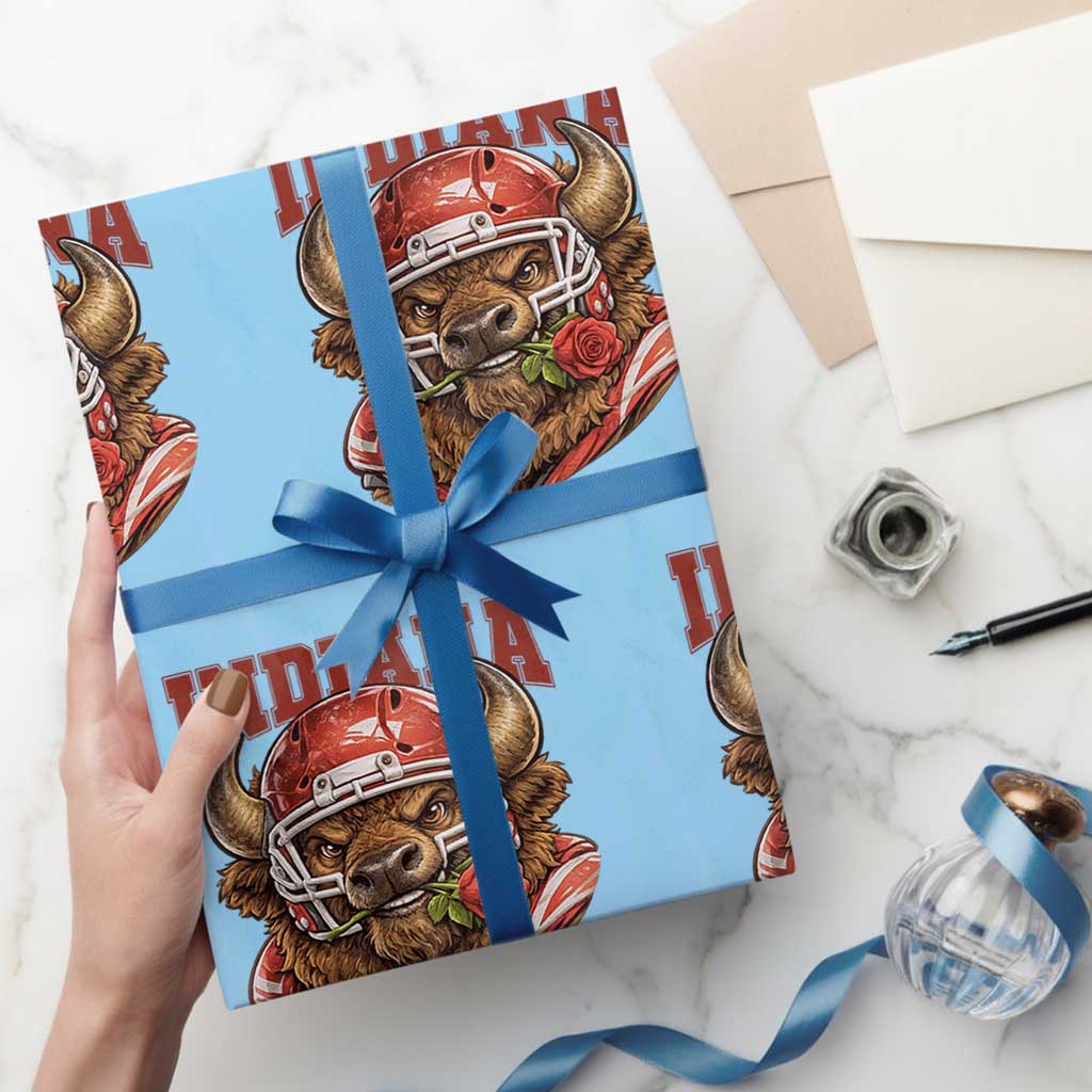 Indiana Football Spirit Bison with Rose Graphic Wrapping Paper Roll Hoosier State Sports Pride TS02 Light Blue Print Your Wear