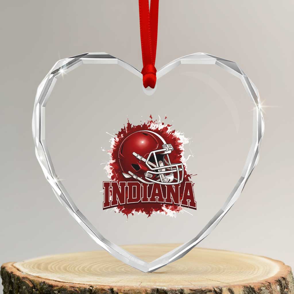 Indiana Game Day Energy Heart Crystal Glass Ornament Football Helmet Splash Hoosier State Sports Pride TS02 Transparent Glass 3'' Heart Print Your Wear
