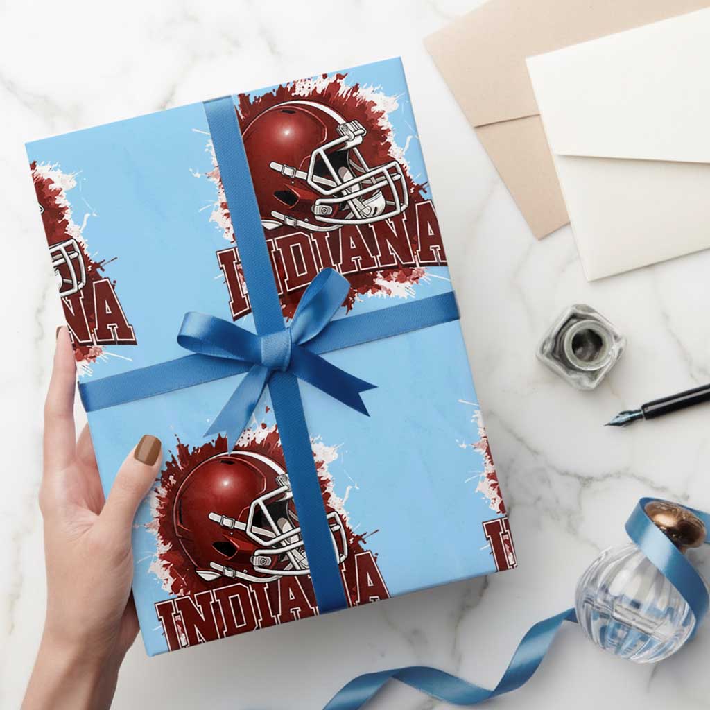Indiana Game Day Energy Wrapping Paper Roll Football Helmet Splash Hoosier State Sports Pride TS02 Light Blue Print Your Wear