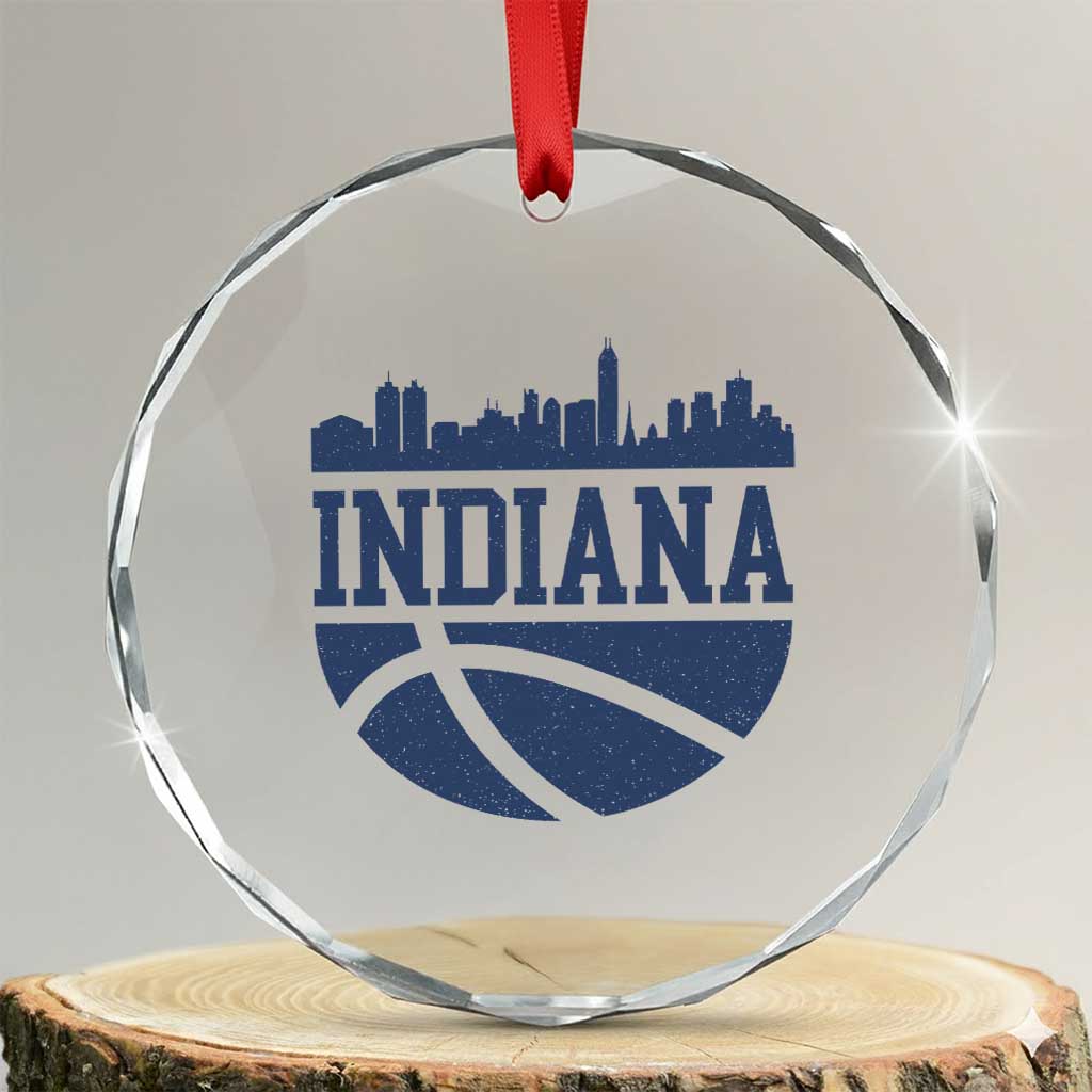 Indiana Skyline Basketball Crystal Glass Ornament Distressed Urban Hoops Graphic for Indy Fans TS02 Transparent Glass 3'' Circle Print Your Wear