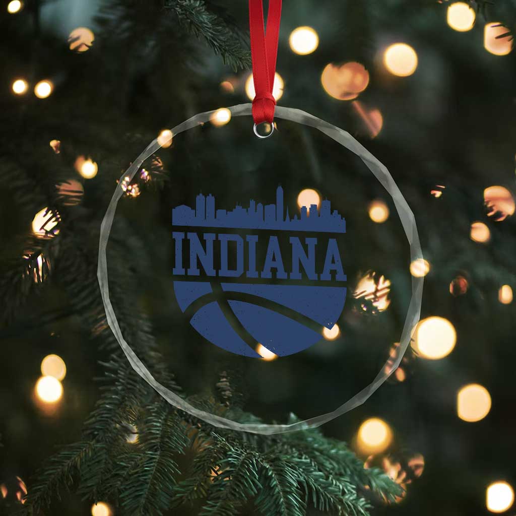Indiana Skyline Basketball Crystal Glass Ornament Distressed Urban Hoops Graphic for Indy Fans TS02 Print Your Wear