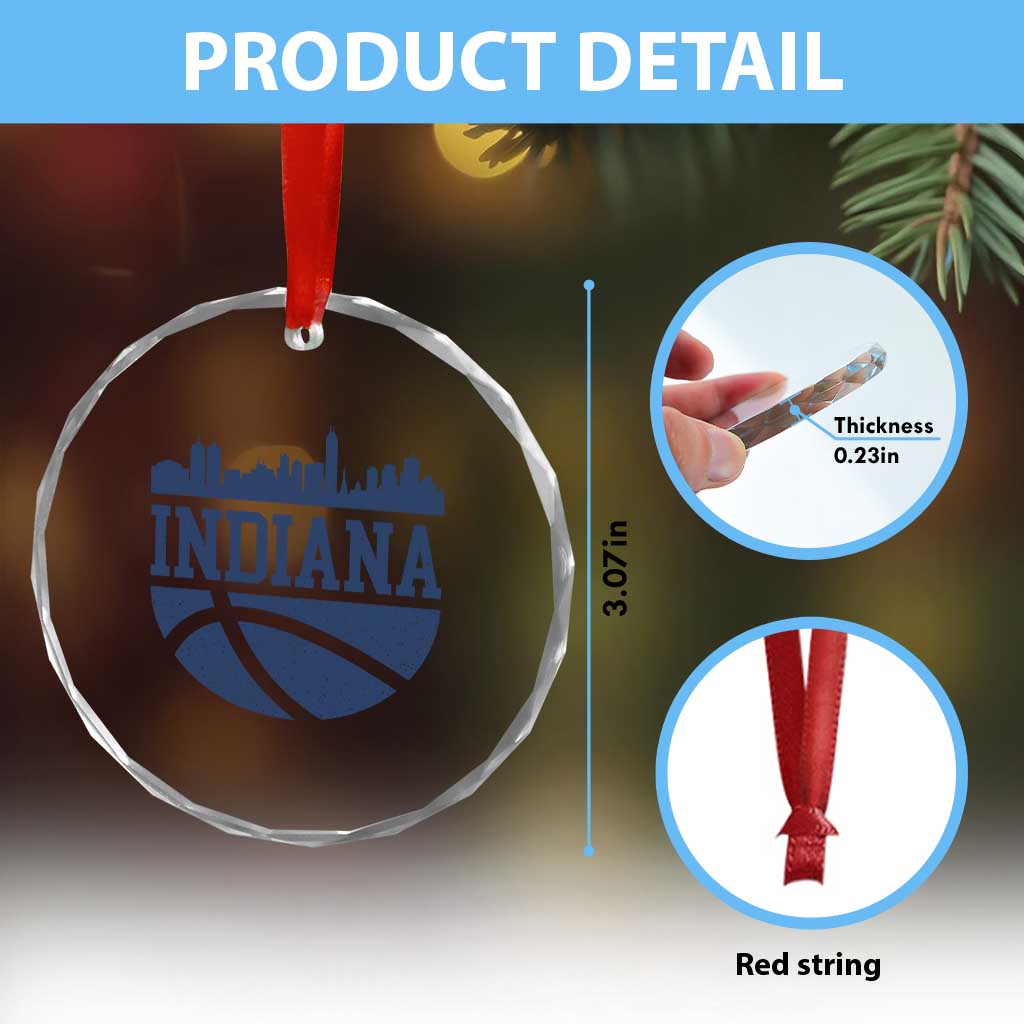 Indiana Skyline Basketball Crystal Glass Ornament Distressed Urban Hoops Graphic for Indy Fans TS02 Print Your Wear