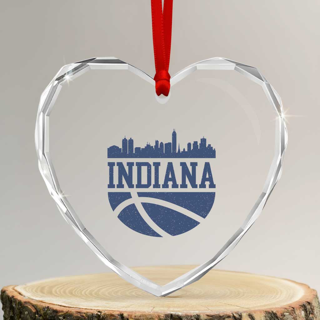 Indiana Skyline Basketball Heart Crystal Glass Ornament Distressed Urban Hoops Graphic for Indy Fans TS02 Transparent Glass 3'' Heart Print Your Wear