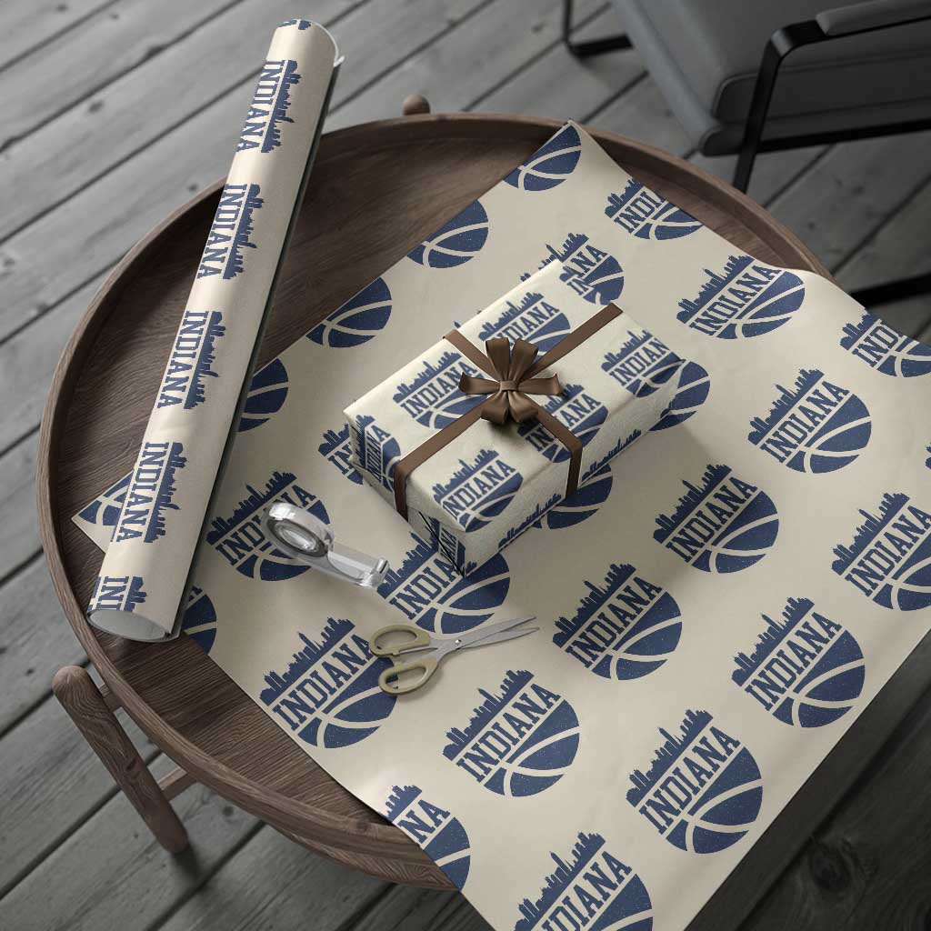 Indiana Skyline Basketball Wrapping Paper Roll Distressed Urban Hoops Graphic for Indy Fans TS02 Beige Print Your Wear