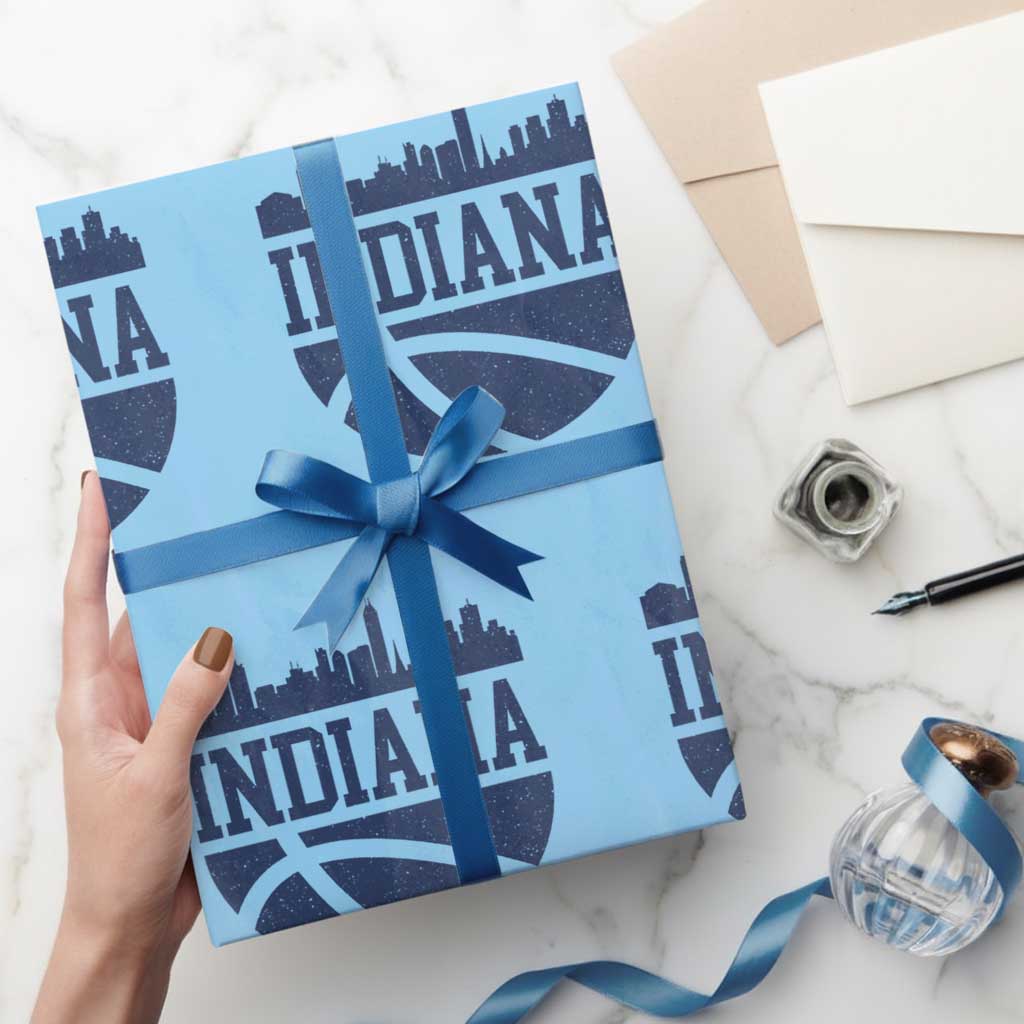 Indiana Skyline Basketball Wrapping Paper Roll Distressed Urban Hoops Graphic for Indy Fans TS02 Light Blue Print Your Wear