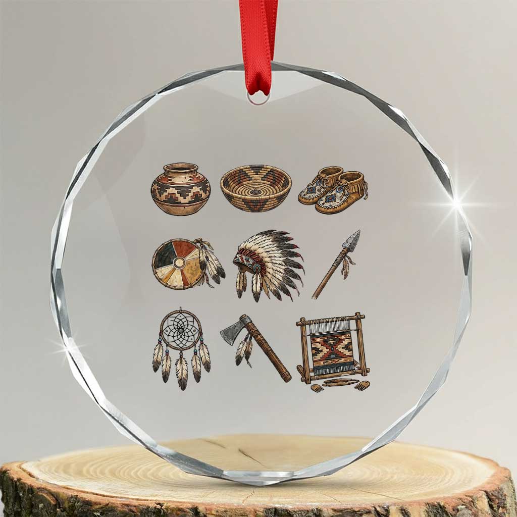 Indigenous Cultural Artifacts Crystal Glass Ornament Native American Heritage Graphic TS12 Transparent Glass 3'' Circle Print Your Wear