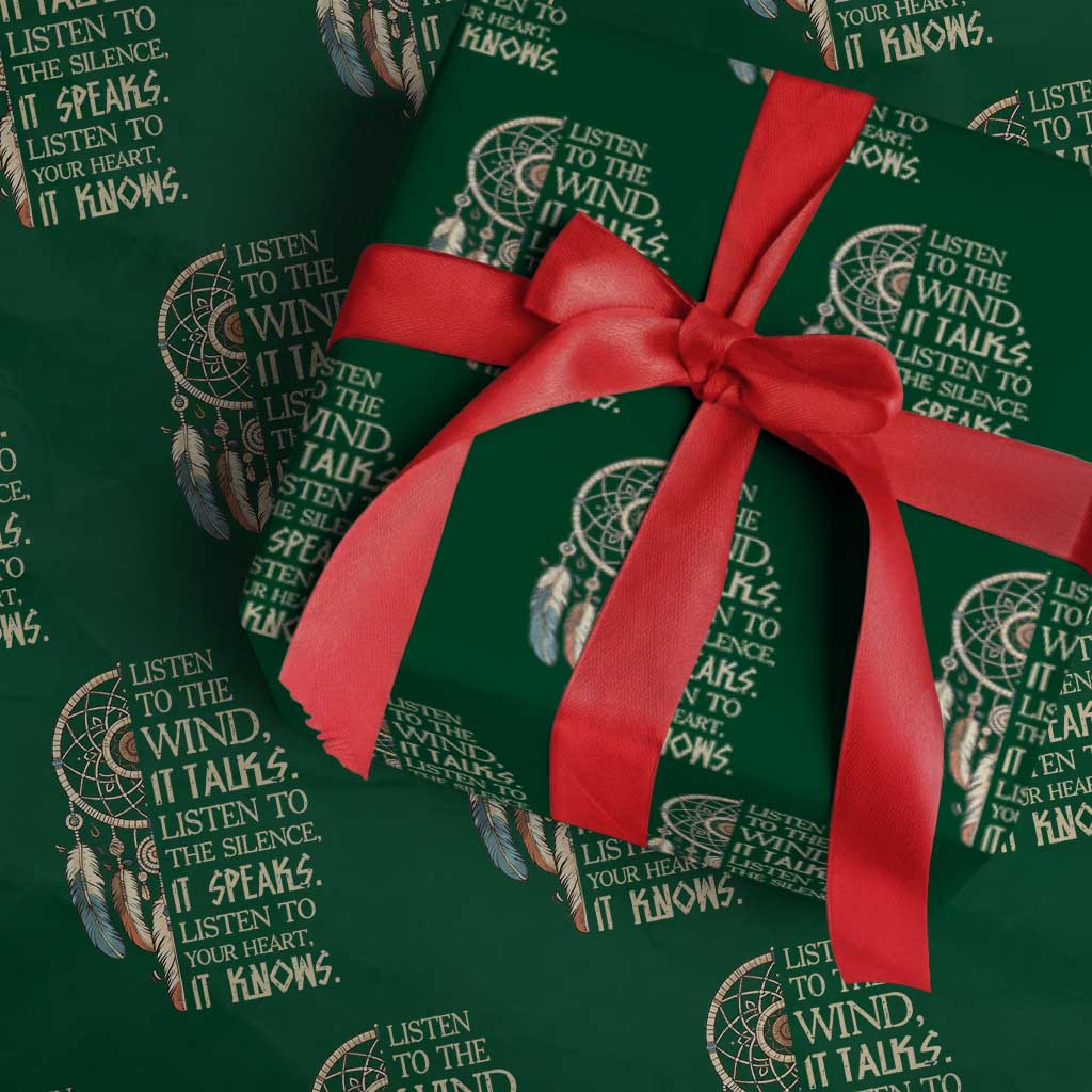 Indigenous Dreamcatcher Tribal Graphic Wrapping Paper Roll Listen To The Wind Listen To The Silence TS12 Green Print Your Wear