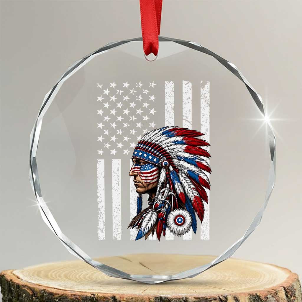 Indigenous People Tribal CG Native American Indian Chief American USA Flag Crystal Glass Ornament TS14 Transparent Glass 3'' Circle Print Your Wear