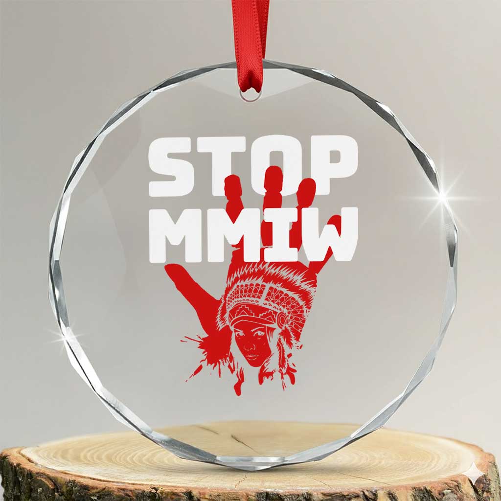 Indigenous Women Awareness Crystal Glass Ornament Stop MMIW Red Handprint Graphic TS12 Transparent Glass 3'' Circle Print Your Wear