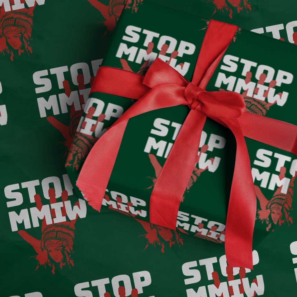 Indigenous Women Awareness Wrapping Paper Roll Stop MMIW Red Handprint Graphic TS12 Green Print Your Wear