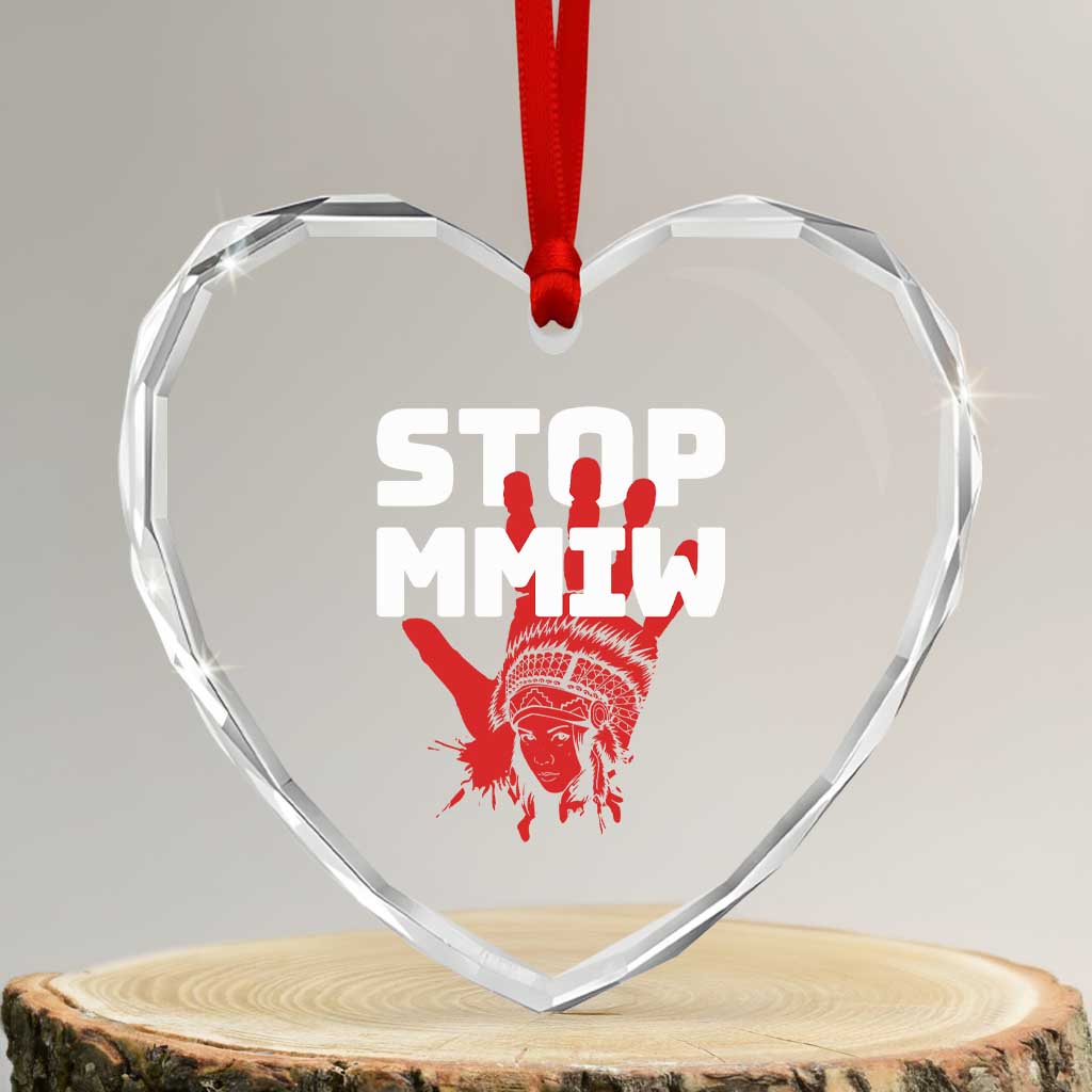 Indigenous Women Awareness Heart Crystal Glass Ornament Stop MMIW Red Handprint Graphic TS12 Transparent Glass 3'' Heart Print Your Wear