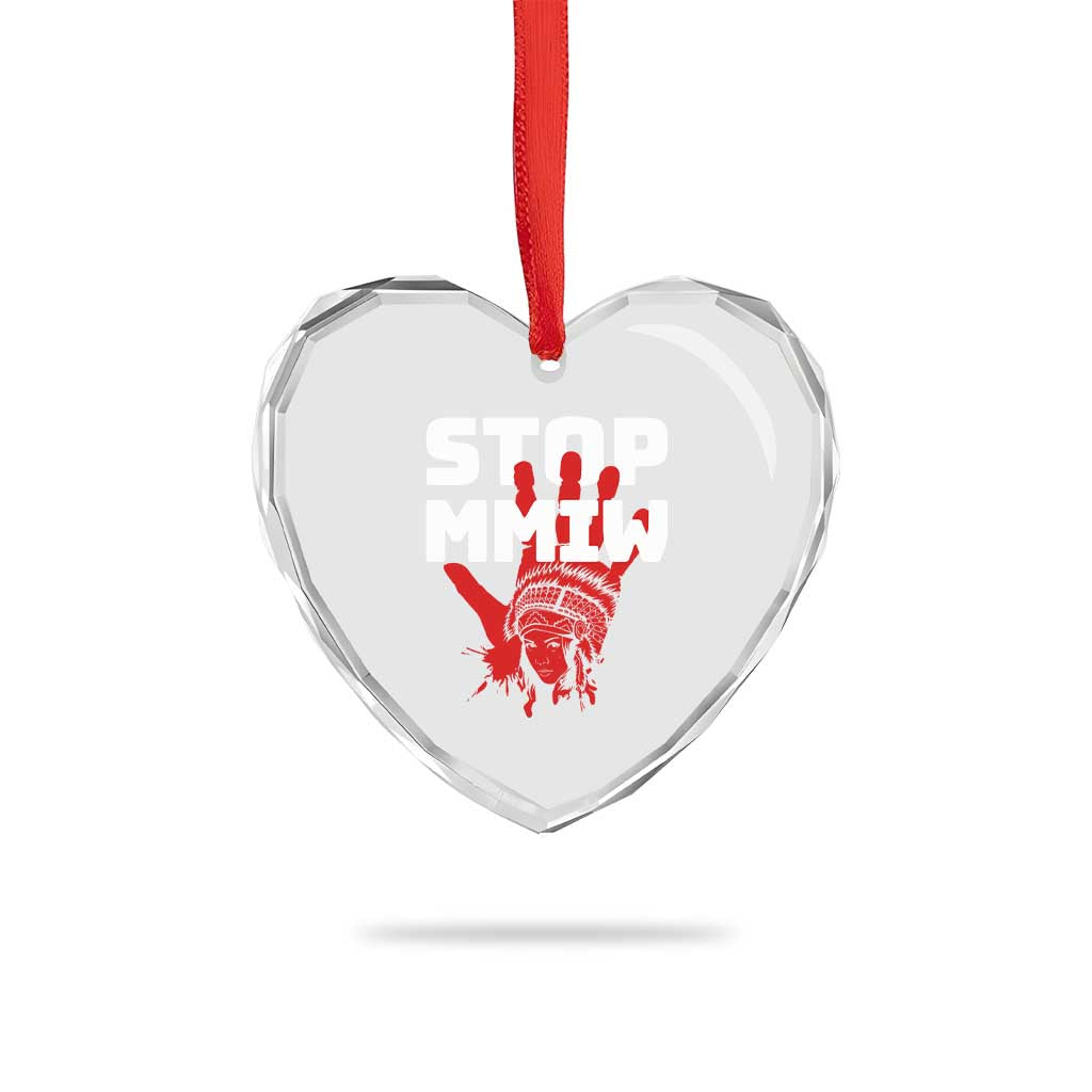 Indigenous Women Awareness Heart Crystal Glass Ornament Stop MMIW Red Handprint Graphic TS12 Print Your Wear
