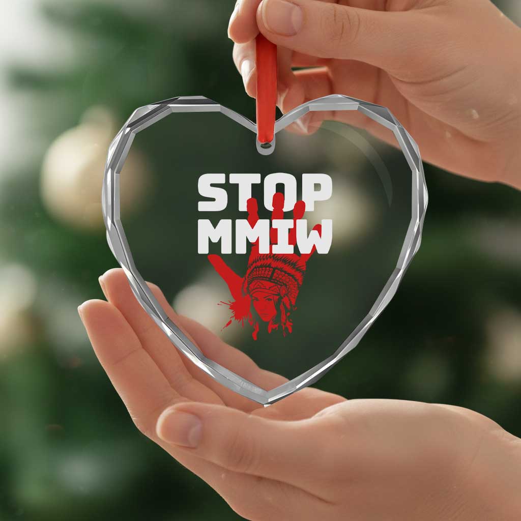 Indigenous Women Awareness Heart Crystal Glass Ornament Stop MMIW Red Handprint Graphic TS12 Print Your Wear