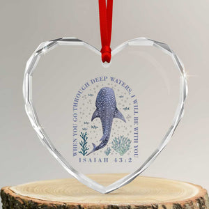 Inspirational Christian Bible Verse Isaiah 43:2 Whale Shark Heart Crystal Glass Ornament When You Go Through Deep Waters I Will Be With You TS02 Transparent Glass 3'' Heart Print Your Wear