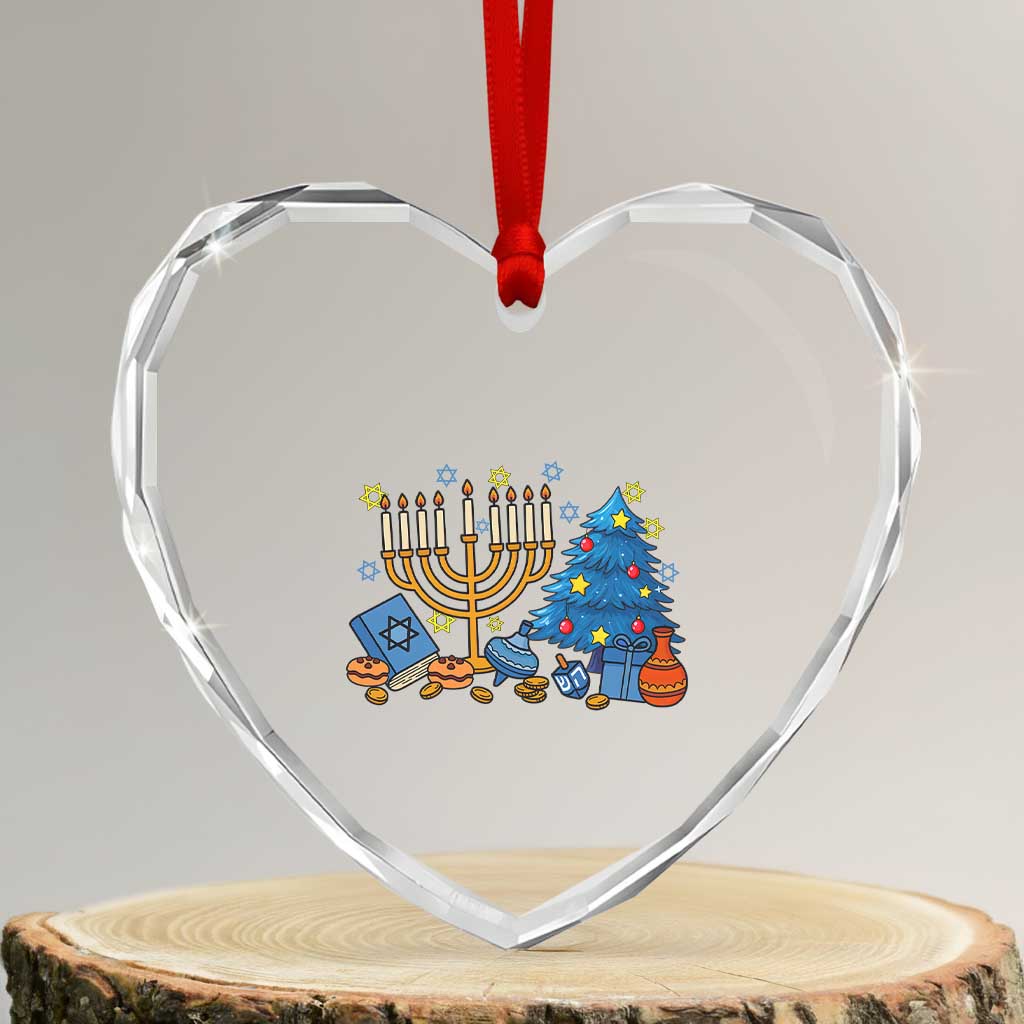 Interfaith Christmas Hanukkah Heart Crystal Glass Ornament Celebration Festival Of Lights Gift TS12 Transparent Glass 3'' Heart Print Your Wear