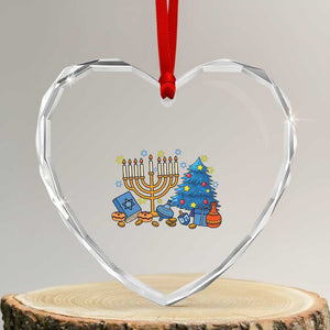 Interfaith Christmas Hanukkah Heart Crystal Glass Ornament Celebration Festival Of Lights Gift TS12 Transparent Glass 3'' Heart Print Your Wear