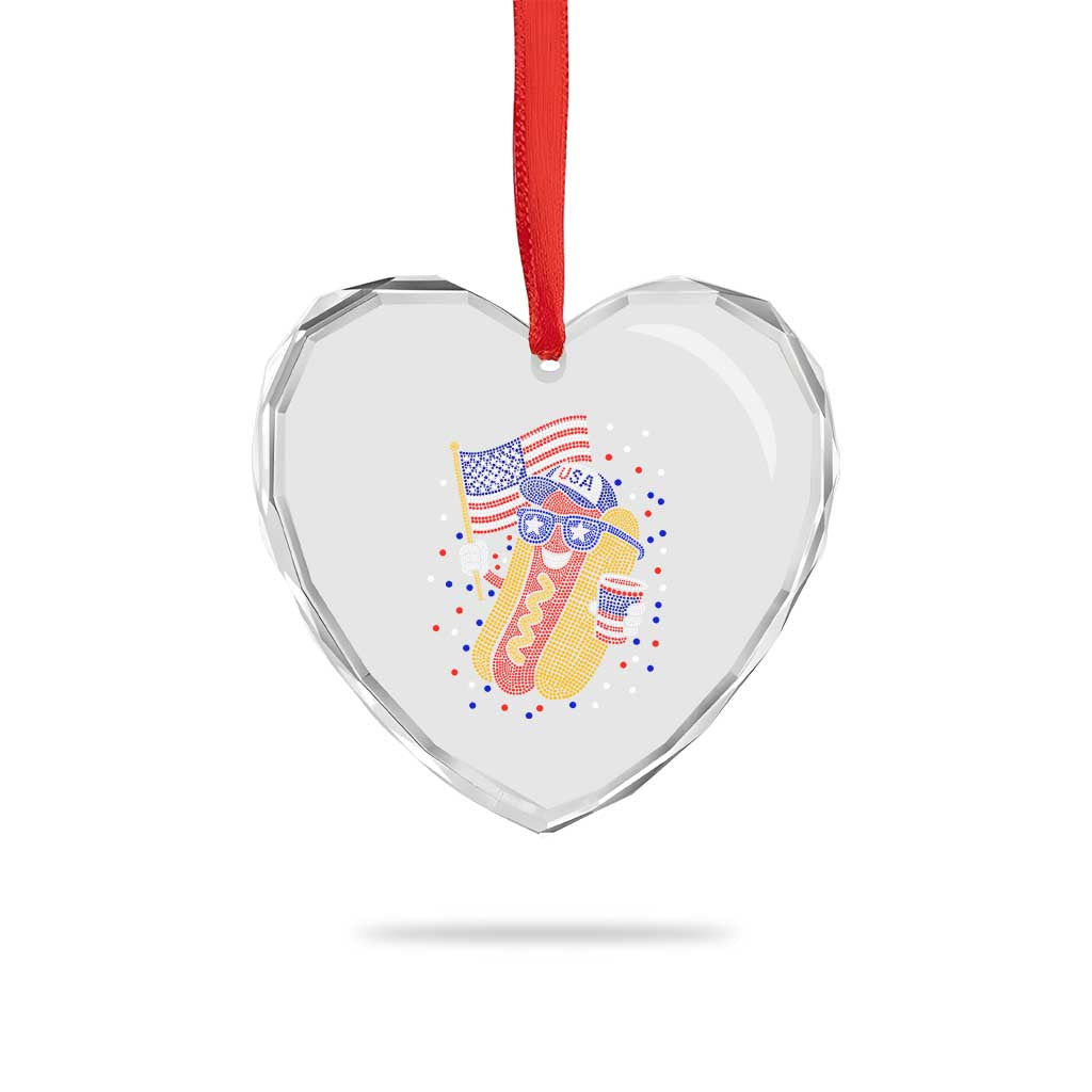 International Dot Day Hotdog Heart Crystal Glass Ornament Red White Blue Polka Dots
