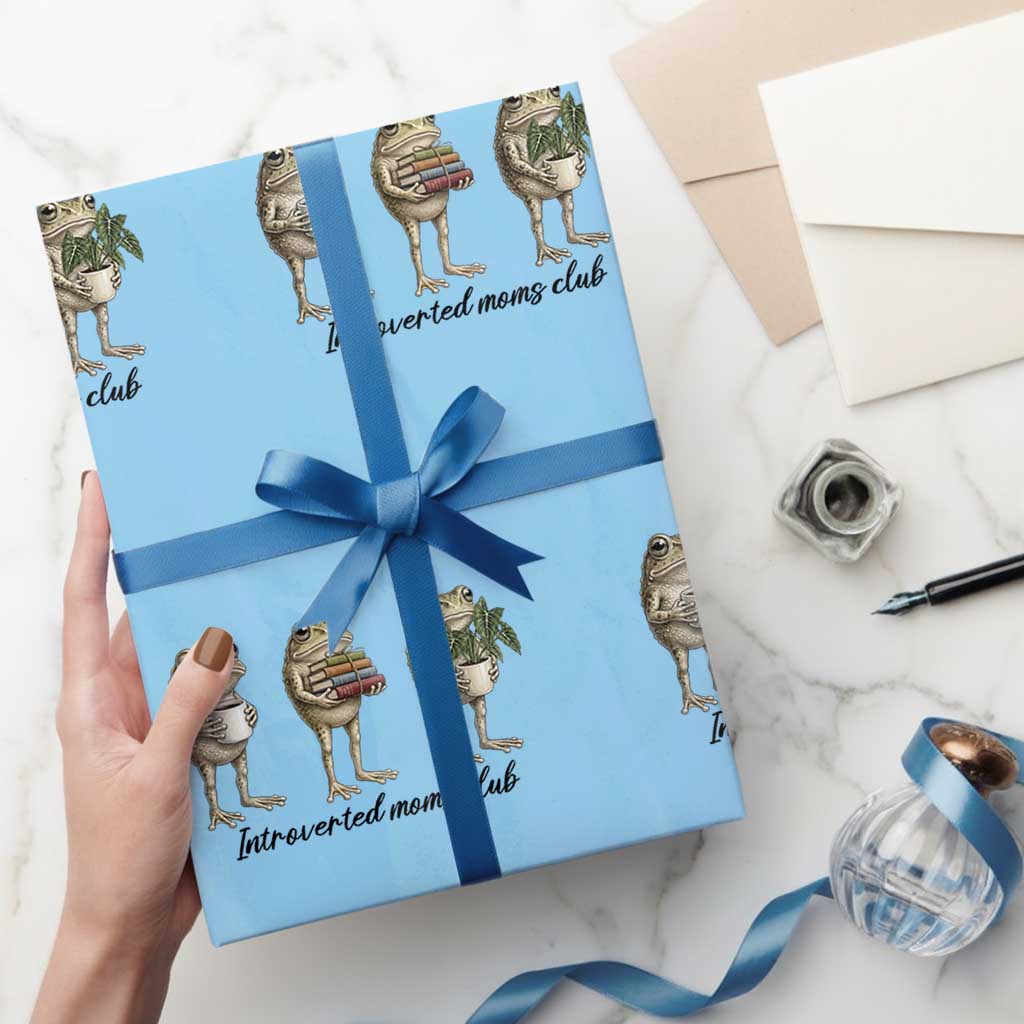 Introverted Moms Club Frog Graphic Wrapping Paper Roll Funny Mothers Day Gift TS12 Light Blue Print Your Wear